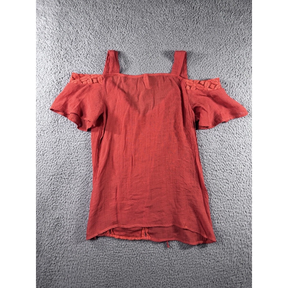 Women Large‎ Cold Shoulder Top Cottagecore Peasant Romantic Coastal Nautical Y2K - Picture 2 of 6